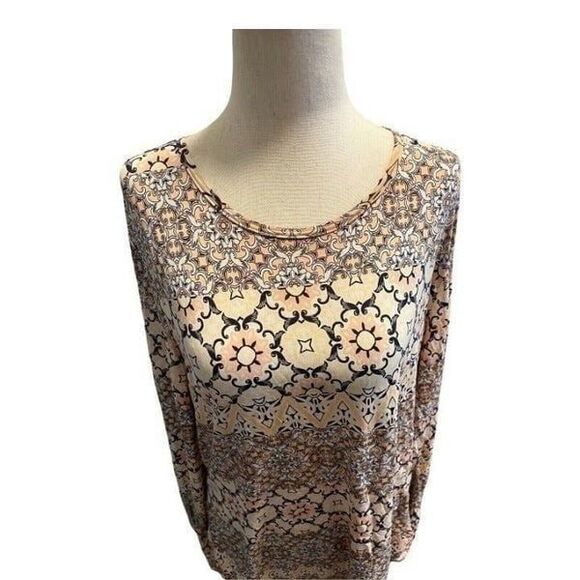 Lands End Womens Top Medium Pullover Long Sleeve Peach Mosaic Boat Neck Casual - Picture 5 of 9